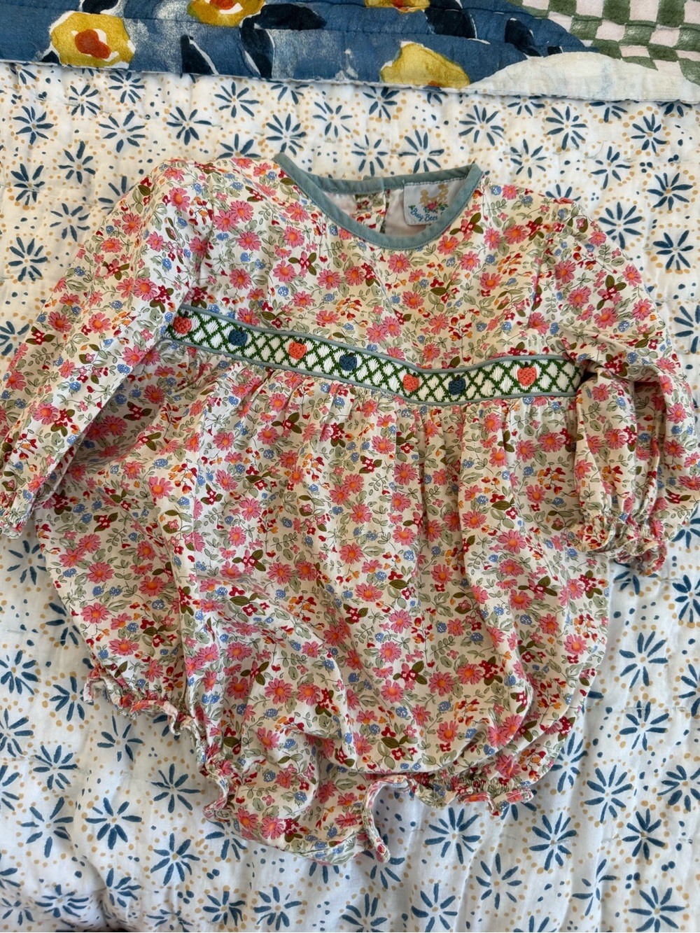 Floral Smocked w/embroidered pumpkins Romper 12 months